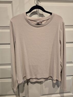 GAP Women's Ribbed Long-Sleeve Crewneck Top - Light Taupe